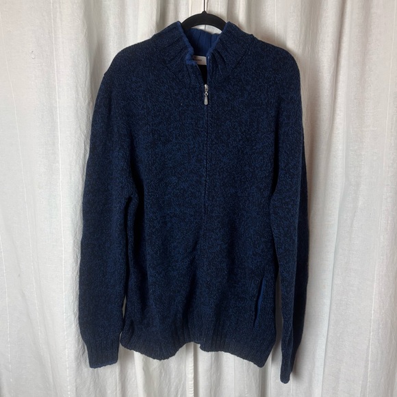Gran Sasso Mens Long Sleeve Quarter Zip Mock Neck Pullover Sweater Blue Sz L/XL - Picture 1 of 6